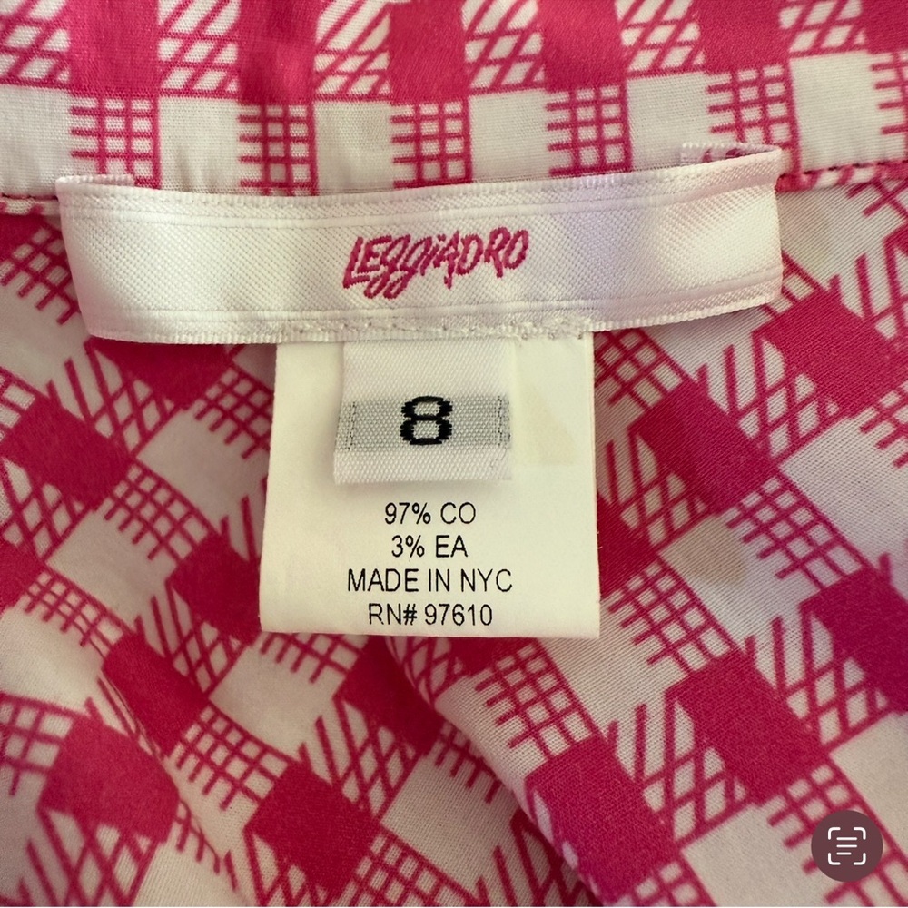 Leggiadro Pink and White Checkered Button-Up Shirt Size 8 - Picture 3 of 3